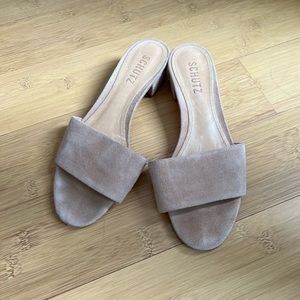 Schutz Blush Suede Open Toe Heeled Sandal